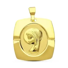 Virgen Niña medalla oro 18k colgante Primera Comunión 19 mm. lisa det