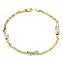 Pulsera oro bicolor 18k niña 17 cm. cadena bismark combinada circonit