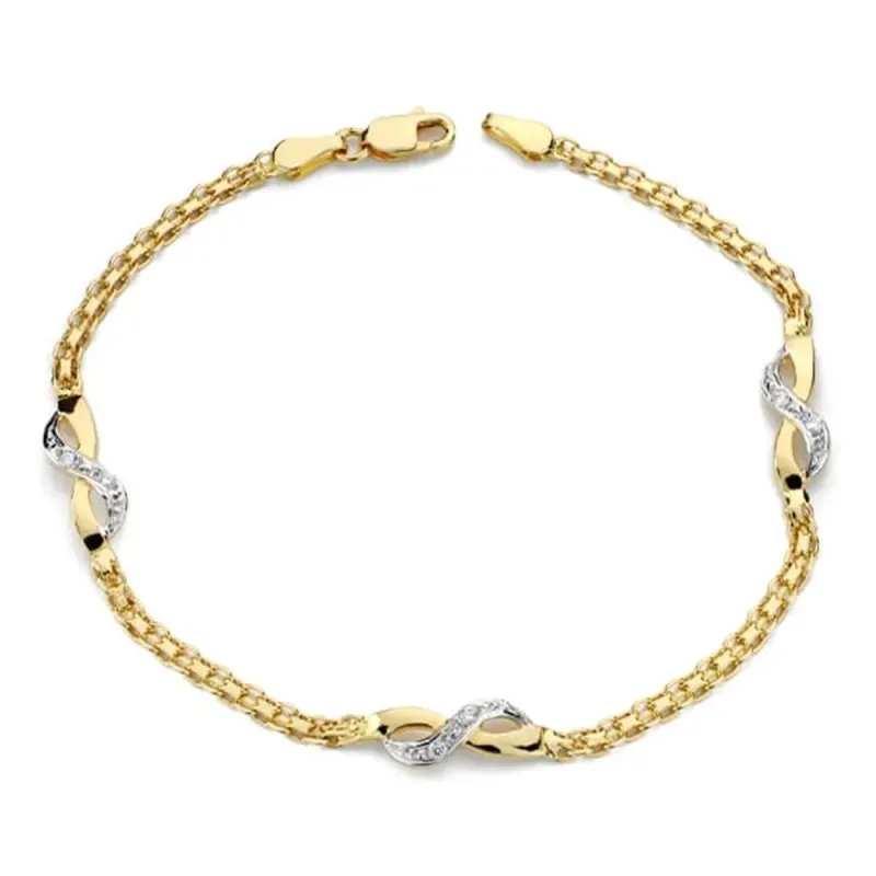 Pulsera oro bicolor 18k niña 17 cm. cadena bismark combinada circonit