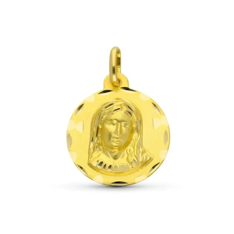 Virgen Niña medalla oro 18k Primera Comunión 18 mm. detalles tallados