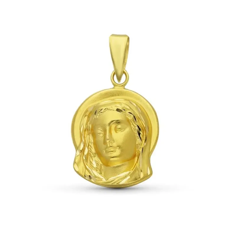 Virgen Niña medalla oro 18k Primera Comunión 19 mm. busto detalles ta