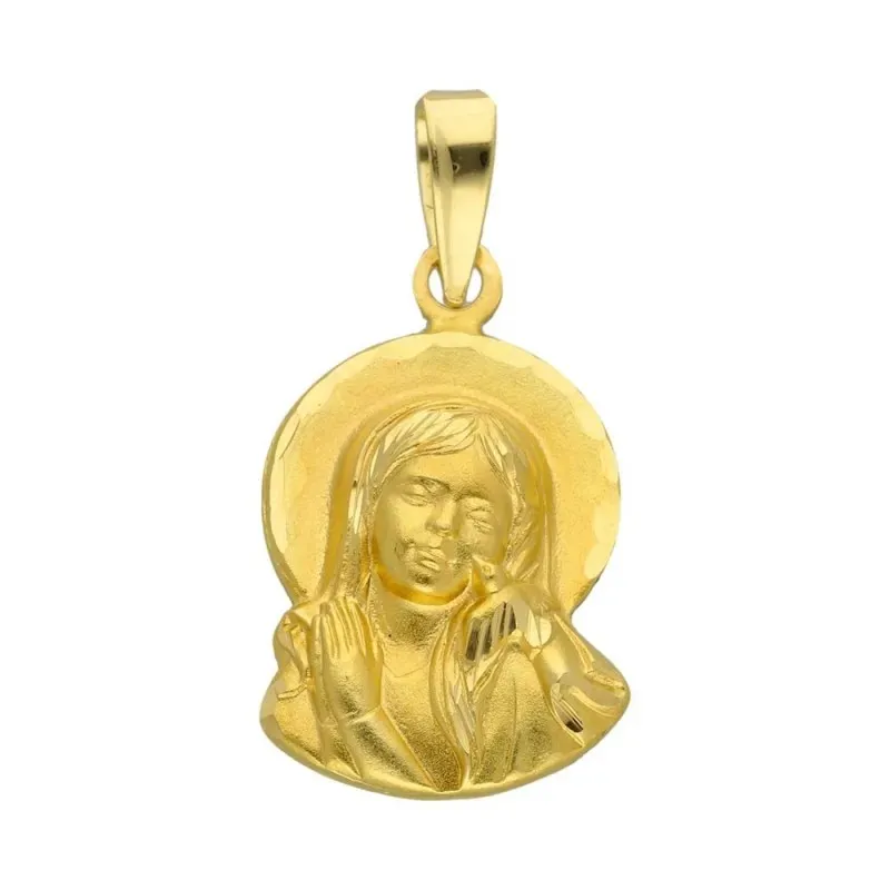 Virgen Niña medalla oro 18k Primera Comunión 19 mm. silueta