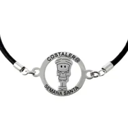 Costalero pulsera plata Ley 925m Semana Santa 18 cm. cuero aro 20 mm.