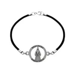 Nazareno pulsera plata Ley 925m Semana Santa 18 cm. cuero aro 20 mm.