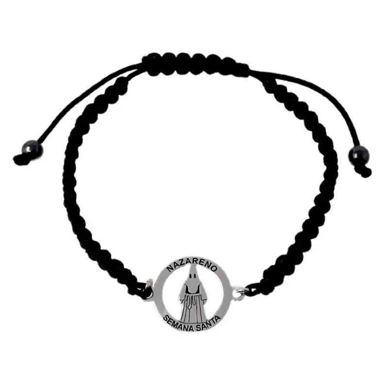 Nazareno pulsera plata Ley 925m Semana Santa cordón macramé adaptable