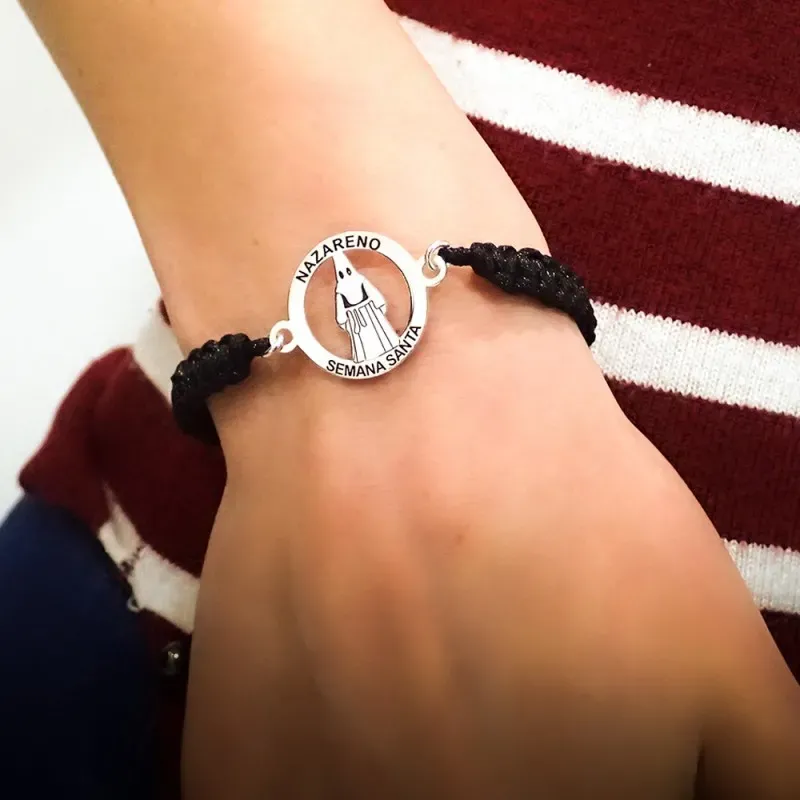 Nazareno pulsera plata Ley 925m Semana Santa cordón macramé adaptable