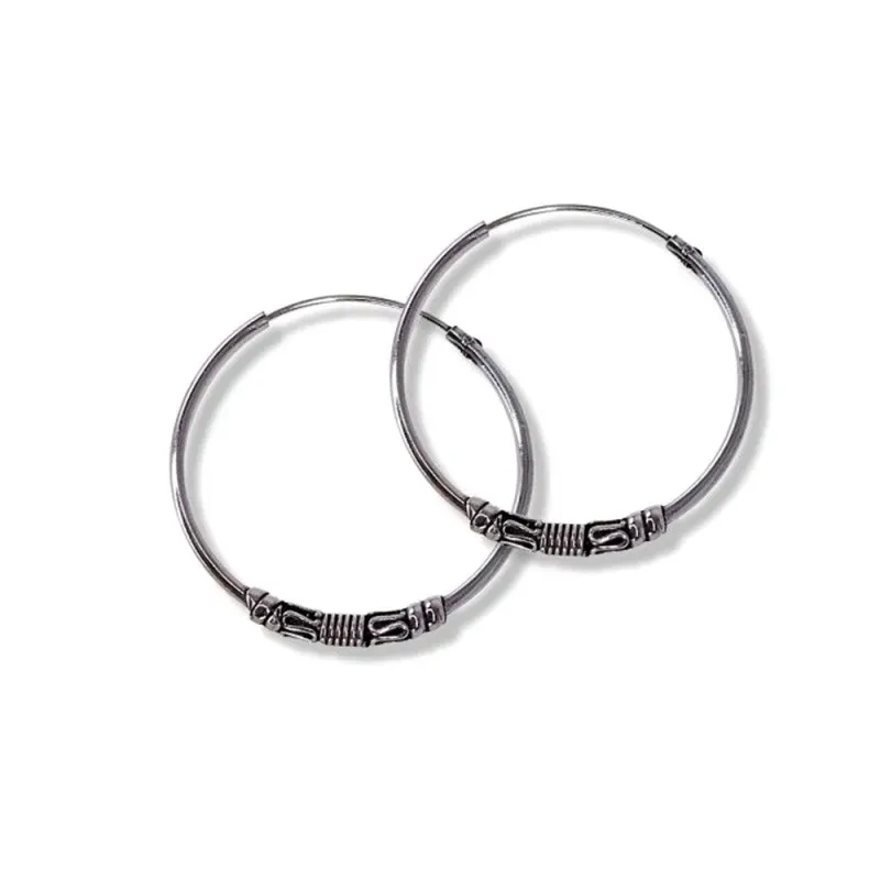 Aros Bali Pendientes Plata Ley 925m mujer 25 mm. tribales oxidados de