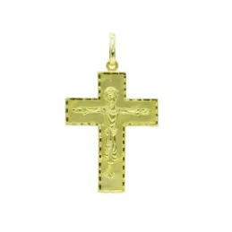 Cruz Cristo Colgante Oro 18k unisex 33 mm. mate brillo detalles talla