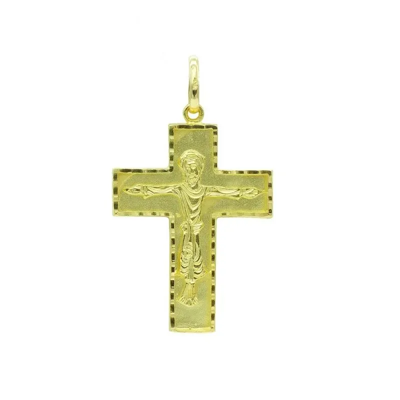 Cruz Cristo Colgante Oro 18k unisex 33 mm. mate brillo detalles talla