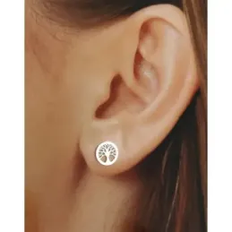 Pendientes Plata Ley 925m mujer 9 mm. Árbol Vida calado presión