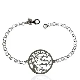 Pulsera Plata Ley 925m mujer 19.5 cm. cadena rolo Árbol Vida centro c