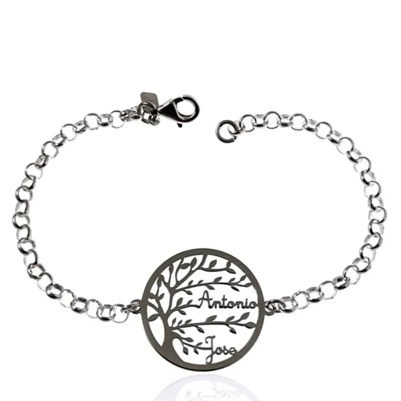 Pulsera Plata Ley 925m mujer 19.5 cm. cadena rolo Árbol Vida centro c