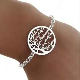 Pulsera Plata Ley 925m mujer 19.5 cm. cadena rolo Árbol Vida centro c