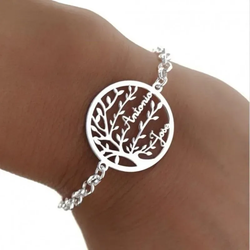 Pulsera Plata Ley 925m mujer 19.5 cm. cadena rolo Árbol Vida centro c