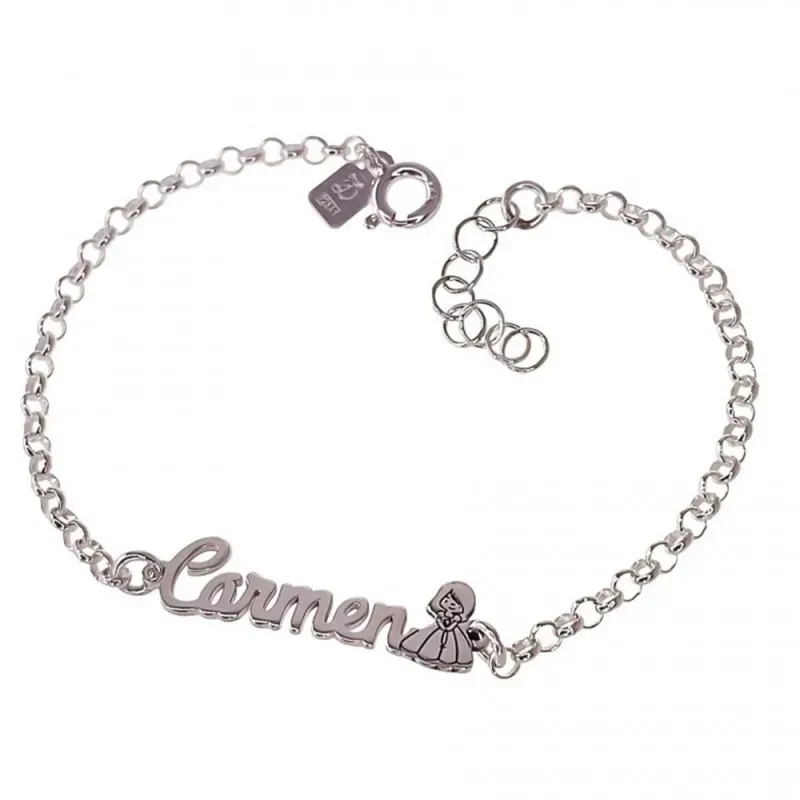 Pulsera Plata Ley 925m niña comunión 16 cm. cadena rolo nombre person