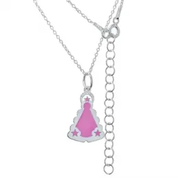 Virgen Del Rocío esmalte rosa Gargantilla Plata Ley 925m cadena forza