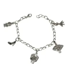 Pulsera Plata Ley 925m Charm motivos flamenca cadena rolo 19 cm. aban