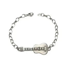 Guitarra Pulsera Plata Ley 925m cadena 20 cm. rolo oval maciza