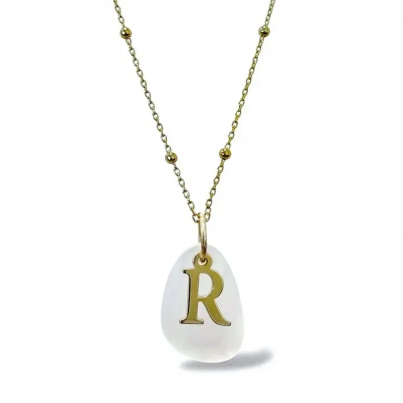 Gargantilla Plata Ley 925m chapada oro letra personalizada piedra bla