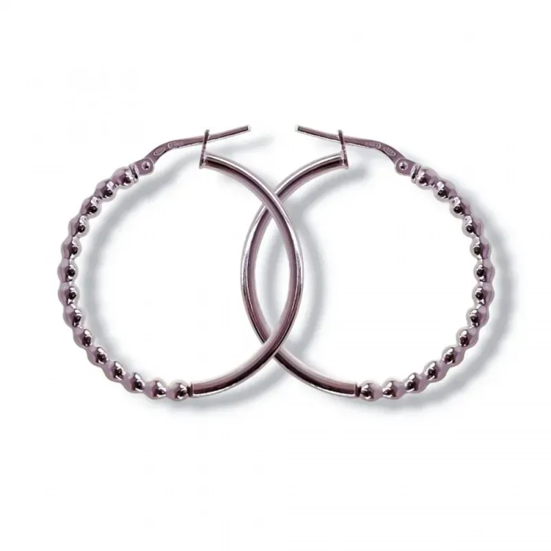 Pendientes Aros 27 mm. Plata Ley 925m lisos mitad bolas