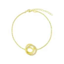 Pulsera Plata Ley 925m chapada oro 16 cm. detalle aros circonitas cen