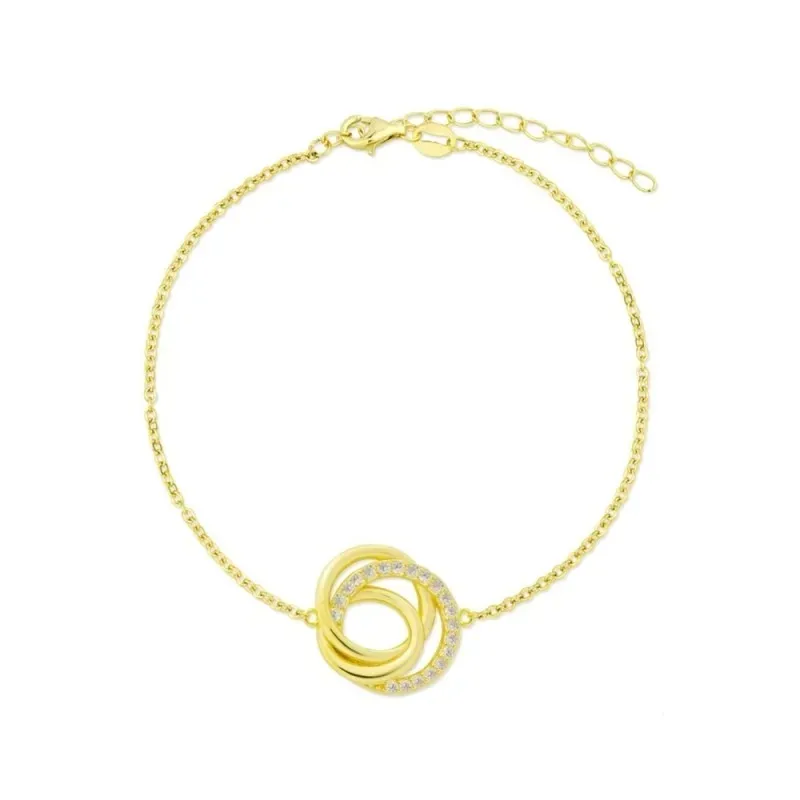 Pulsera Plata Ley 925m chapada oro 16 cm. detalle aros circonitas cen