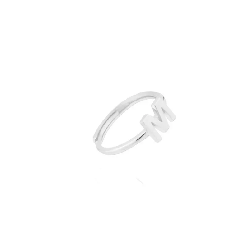 Sortija Plata Ley 925m inicial M centro lisa cuerpo