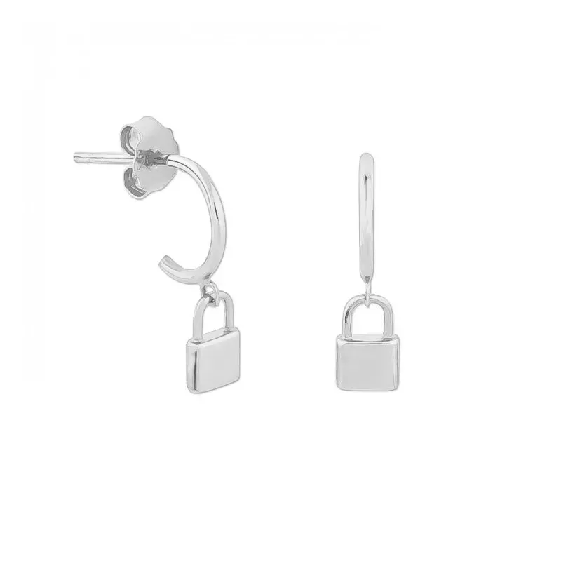 Pendientes Aro Plata Ley 925m lisos 11 mm. detalle candado colgante 9