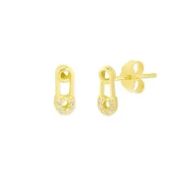 Pendientes Plata Ley 925m chapados oro mini imperdible 10 mm. circoni