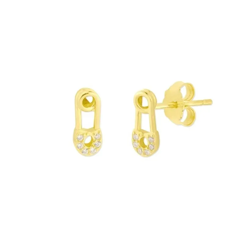 Pendientes Plata Ley 925m chapados oro mini imperdible 10 mm. circoni