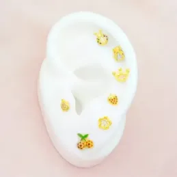 Pendientes Plata Ley 925m chapados oro niña mini corona 7 mm. circoni