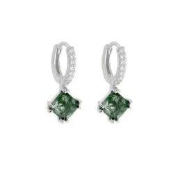 Pendientes Aros Plata Ley 925m circonitas piedra verde colgante 6 mm.