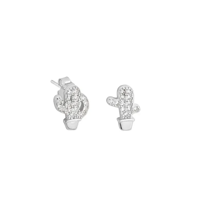 Pendientes Plata Ley 925m forma cactus niña 9 mm. circonitas