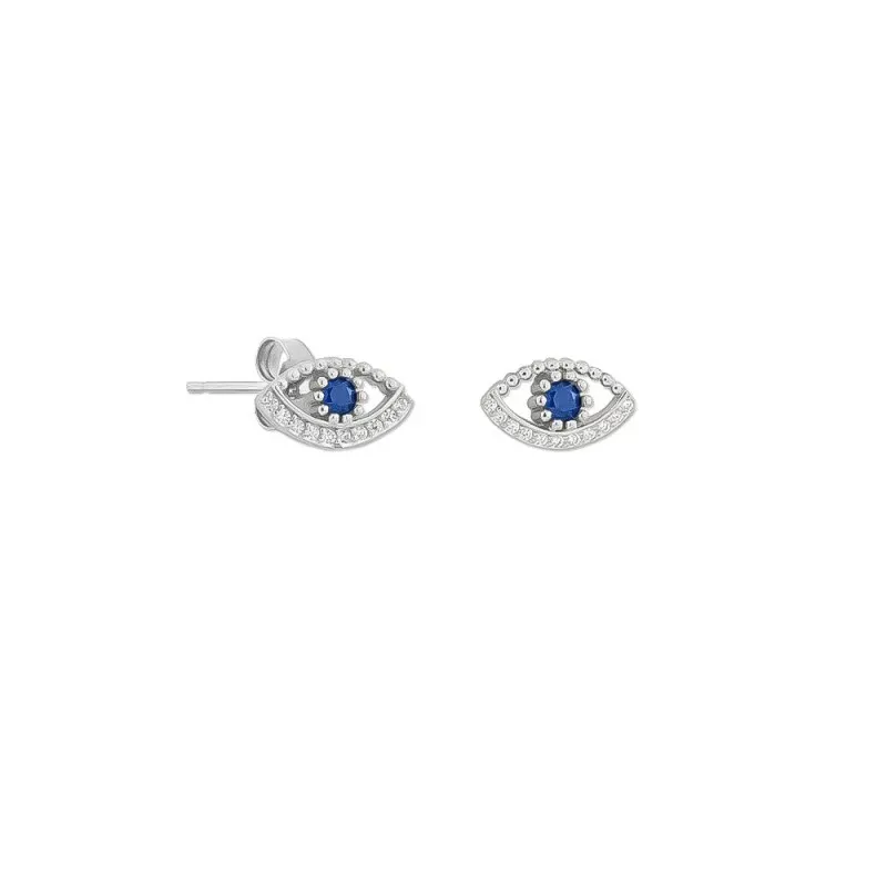 Pendientes Plata Ley 925m niña 10 mm. Ojo Turco 10 mm. circonita azul