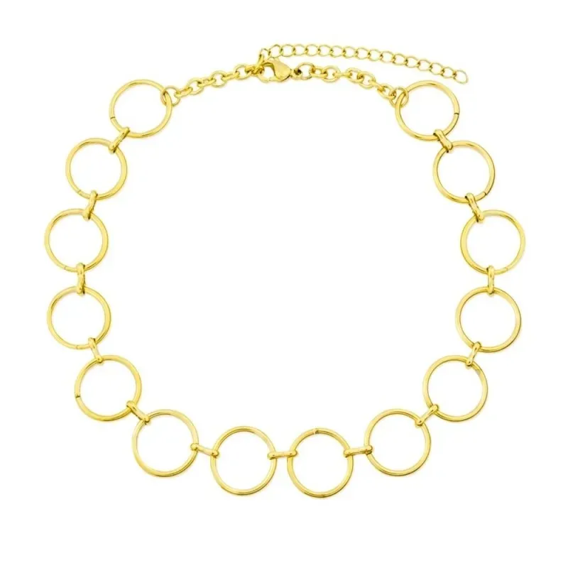 Choker Gargantilla Acero Inoxidable chapado oro 28 cm. círculos calad
