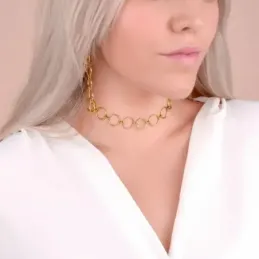 Choker Gargantilla Acero Inoxidable chapado oro 28 cm. círculos calad