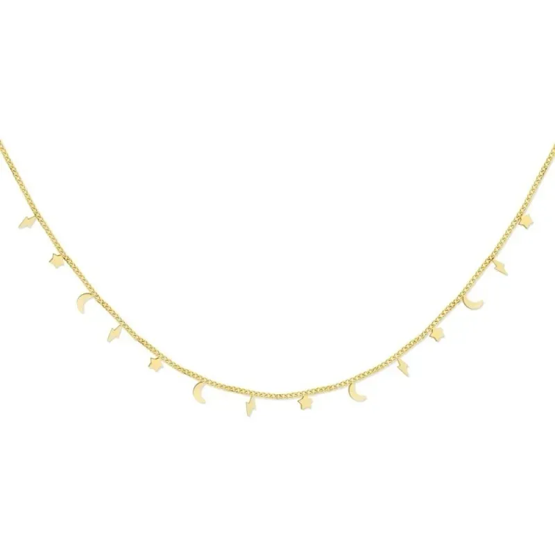 Gargantilla Acero Inoxidable chapada oro 40 cm. detalles colgantes es