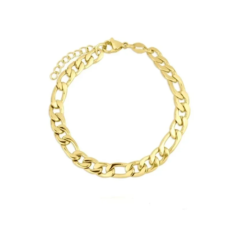 Pulsera Acero Inoxidable chapada oro 16 cm. cadena alternada 3x1