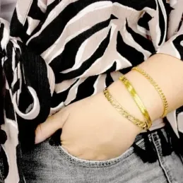 Pulsera Acero Inoxidable chapada oro 16 cm. cadena alternada 3x1