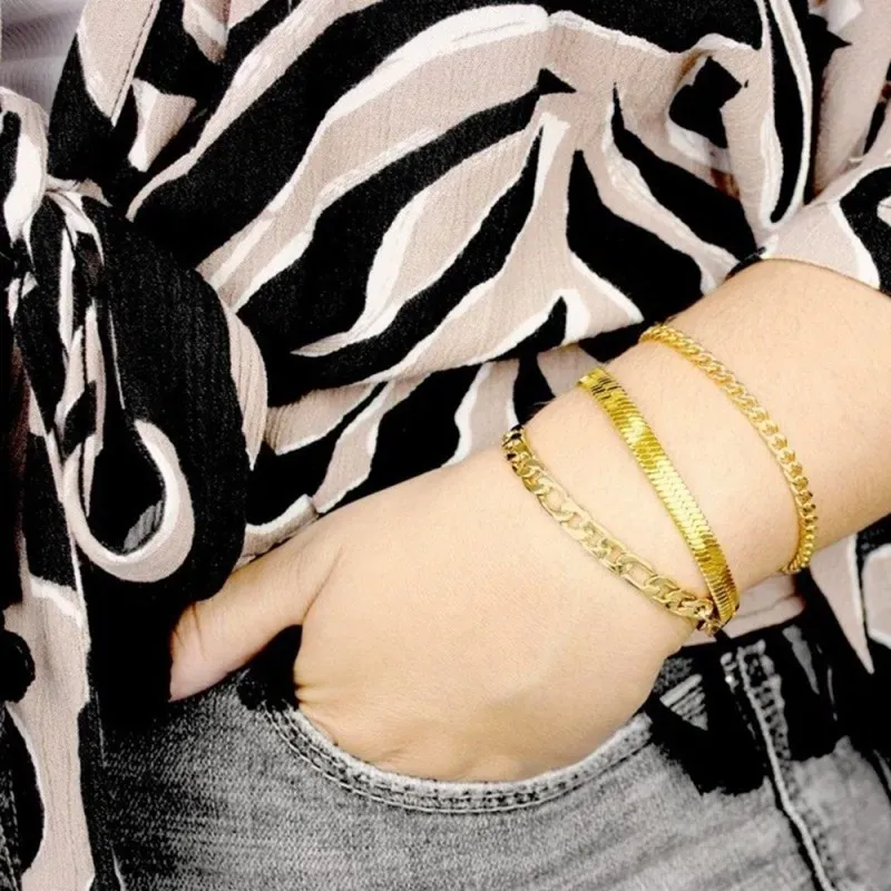 Pulsera Acero Inoxidable chapada oro 16 cm. cadena alternada 3x1