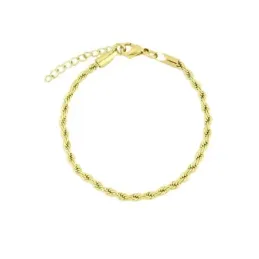 Pulsera Acero Inoxidable chapada oro 16 cm. cordón salomónico