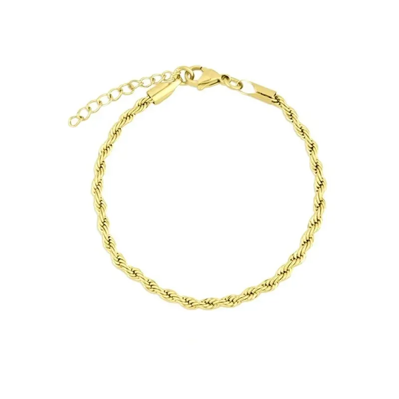 Pulsera Acero Inoxidable chapada oro 16 cm. cordón salomónico