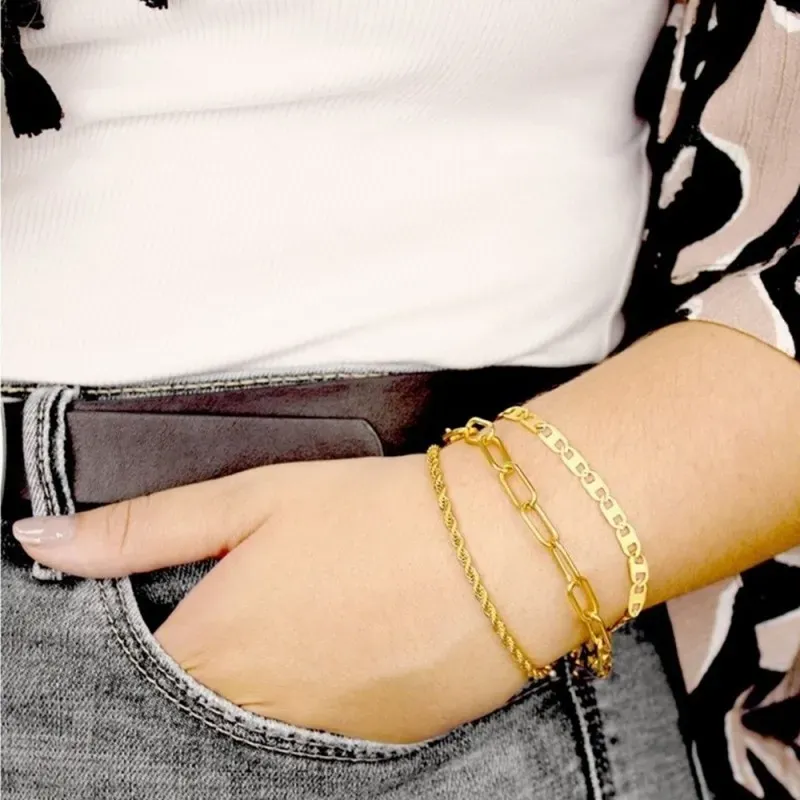 Pulsera Acero Inoxidable chapada oro 16 cm. cordón salomónico