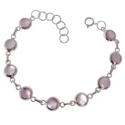 Pulsera Plata Ley 925m mujer 16 cm. formas ovaladas nácar 8 mm.