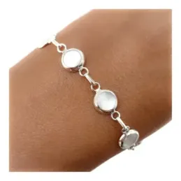 Pulsera Plata Ley 925m mujer 16 cm. formas ovaladas nácar 8 mm.