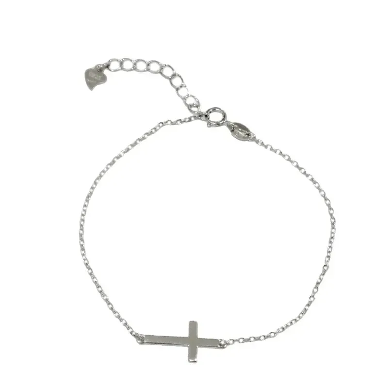 Pulsera Plata Ley 925m mujer 17 cm. Cruz lisa 24 mm. forzada alargada