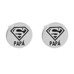 Gemelos Plata Ley 925m hombre 13 mm. mensaje  SÚPER PAPÁ rodiados