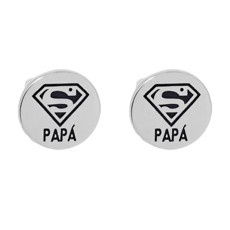 Gemelos Plata Ley 925m hombre 13 mm. mensaje  SÚPER PAPÁ rodiados