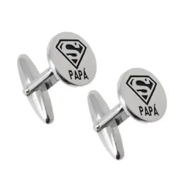 Gemelos Plata Ley 925m hombre 13 mm. mensaje  SÚPER PAPÁ rodiados