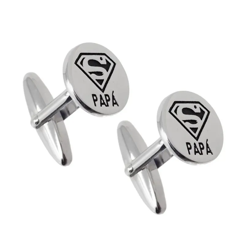 Gemelos Plata Ley 925m hombre 13 mm. mensaje  SÚPER PAPÁ rodiados
